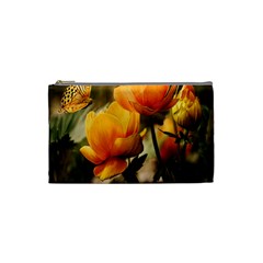 Yellow Butterfly Flower Cosmetic Bag (small) by artworkshop