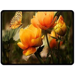 Yellow Butterfly Flower Fleece Blanket (large) by artworkshop