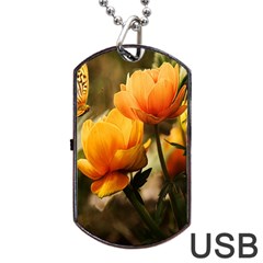 Yellow Butterfly Flower Dog Tag Usb Flash (one Side) by artworkshop