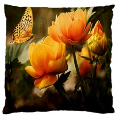 Yellow Butterfly Flower Large Cushion Case (one Side) by artworkshop