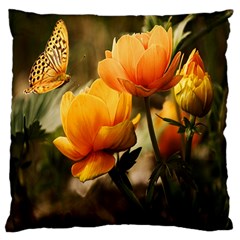 Yellow Butterfly Flower Large Premium Plush Fleece Cushion Case (two Sides) by artworkshop