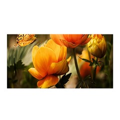 Yellow Butterfly Flower Satin Wrap 35  X 70  by artworkshop