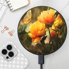 Yellow Butterfly Flower Wireless Fast Charger(black) by artworkshop