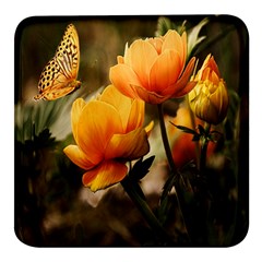 Yellow Butterfly Flower Square Glass Fridge Magnet (4 Pack) by artworkshop