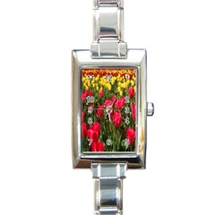 Yellow Pink Red Flowers Rectangle Italian Charm Watch by artworkshop