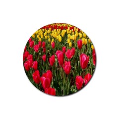 Yellow Pink Red Flowers Rubber Round Coaster (4 Pack)