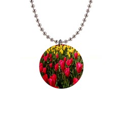 Yellow Pink Red Flowers 1  Button Necklace by artworkshop