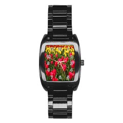 Yellow Pink Red Flowers Stainless Steel Barrel Watch by artworkshop