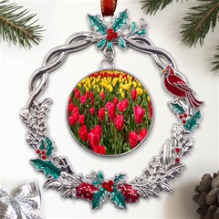 Yellow Pink Red Flowers Metal X mas Wreath Holly Leaf Ornament by artworkshop