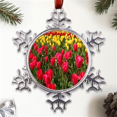 Yellow Pink Red Flowers Metal Large Snowflake Ornament