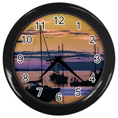 Twilight Over Ushuaia Port Wall Clock (black) by dflcprintsclothing