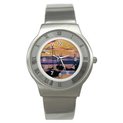 Twilight Over Ushuaia Port Stainless Steel Watch by dflcprintsclothing