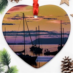 Twilight Over Ushuaia Port Heart Ornament (two Sides) by dflcprintsclothing