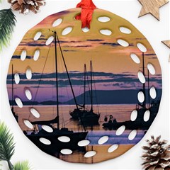 Twilight Over Ushuaia Port Ornament (round Filigree) by dflcprintsclothing