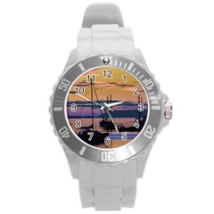 Twilight Over Ushuaia Port Round Plastic Sport Watch (l) by dflcprintsclothing