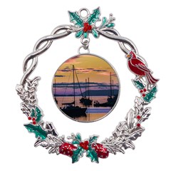 Twilight Over Ushuaia Port Metal X mas Wreath Holly Leaf Ornament by dflcprintsclothing