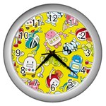 Robot Pattern Wall Clock (Silver) Front