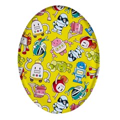 Robot Pattern Oval Glass Fridge Magnet (4 Pack)