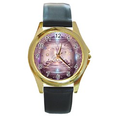 Cosmic Egg Sacred Geometry Art Round Gold Metal Watch by Grandong