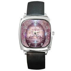 Cosmic Egg Sacred Geometry Art Square Metal Watch by Grandong