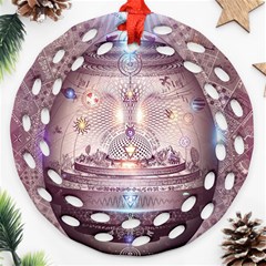 Cosmic Egg Sacred Geometry Art Round Filigree Ornament (two Sides) by Grandong