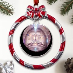 Cosmic Egg Sacred Geometry Art Metal Red Ribbon Round Ornament by Grandong