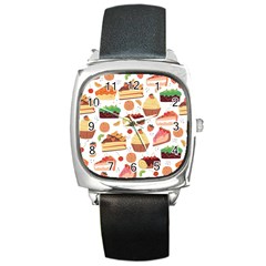 Dessert And Cake For Food Pattern Square Metal Watch by Grandong