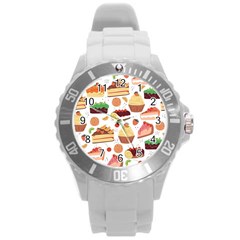 Dessert And Cake For Food Pattern Round Plastic Sport Watch (l) by Grandong