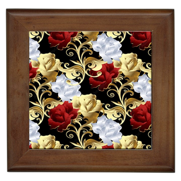 Roses Seamless Pattern Framed Tile