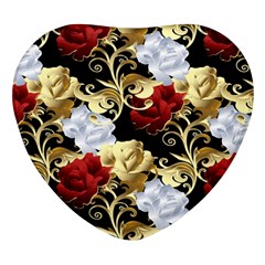 Roses Seamless Pattern Heart Glass Fridge Magnet (4 Pack)