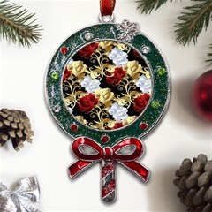 Roses Seamless Pattern Metal X mas Lollipop With Crystal Ornament