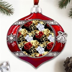 Roses Seamless Pattern Metal Snowflake And Bell Red Ornament