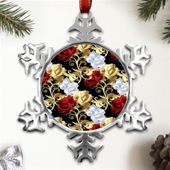 Roses Seamless Pattern Metal Small Snowflake Ornament