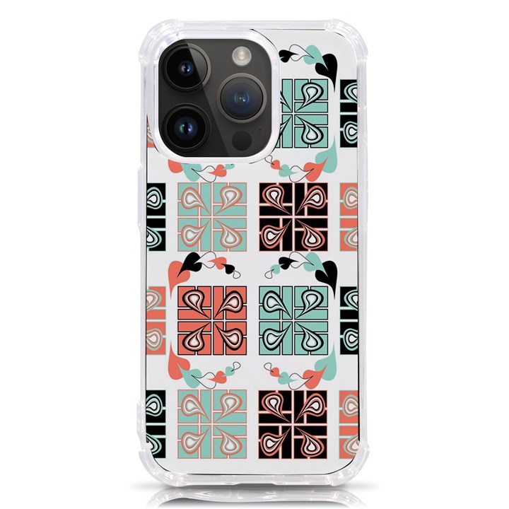 Mint Black Coral Heart Paisley iPhone 14 Pro TPU UV Print Case