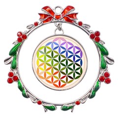 Mandala Rainbow Colorful Metal X mas Wreath Ribbon Ornament by Grandong