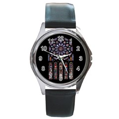 Chartres Cathedral Notre Dame De Paris Stained Glass Round Metal Watch by Grandong