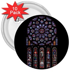 Chartres Cathedral Notre Dame De Paris Stained Glass 3  Buttons (10 Pack)  by Grandong