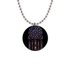 Chartres Cathedral Notre Dame De Paris Stained Glass 1  Button Necklace by Grandong