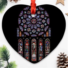 Chartres Cathedral Notre Dame De Paris Stained Glass Heart Ornament (two Sides) by Grandong