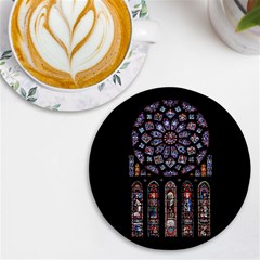 Chartres Cathedral Notre Dame De Paris Stained Glass Uv Print Round Tile Coaster by Grandong