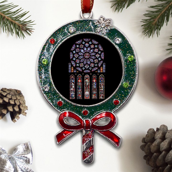 Chartres Cathedral Notre Dame De Paris Stained Glass Metal X Mas Lollipop with Crystal Ornament