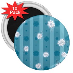 Gardenia Flowers White Blue 3  Magnets (10 Pack)  by Grandong