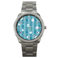 Gardenia Flowers White Blue Sport Metal Watch by Grandong