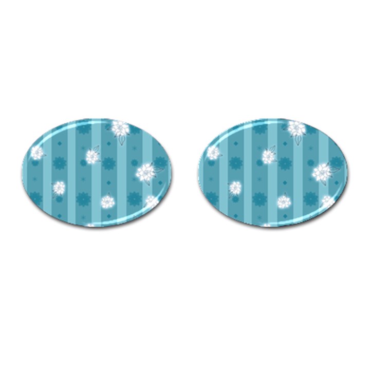 Gardenia Flowers White Blue Cufflinks (Oval)