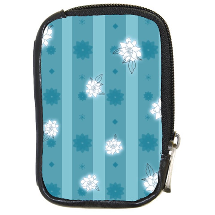 Gardenia Flowers White Blue Compact Camera Leather Case