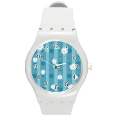 Gardenia Flowers White Blue Round Plastic Sport Watch (m) by Grandong