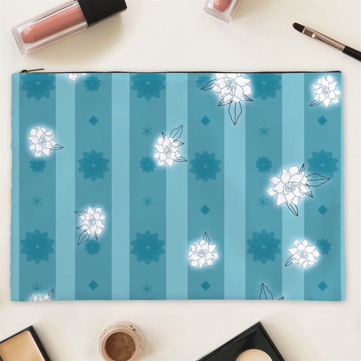 Gardenia Flowers White Blue Cosmetic Bag (XXL)