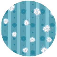 Gardenia Flowers White Blue Wooden Puzzle Round by Grandong