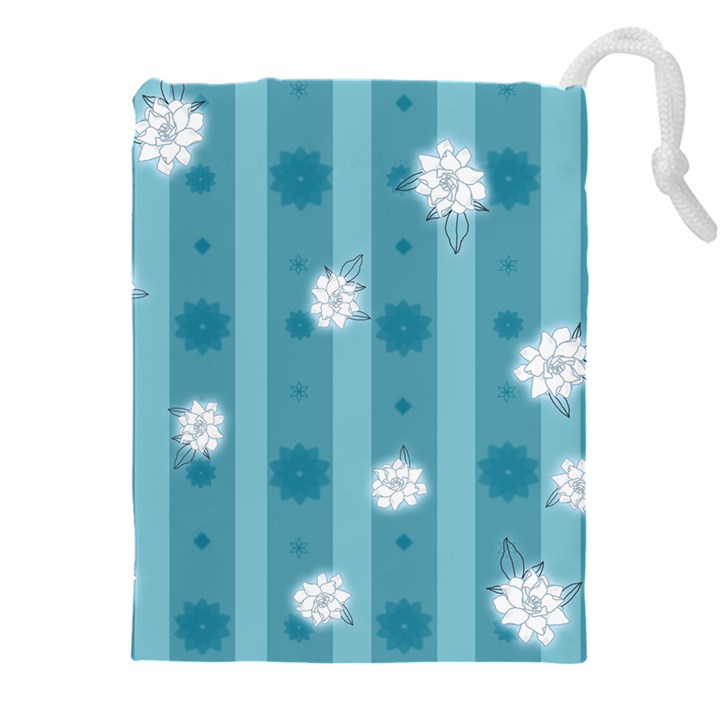 Gardenia Flowers White Blue Drawstring Pouch (4XL)