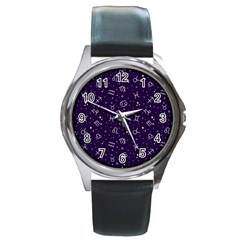 Vector Seamless Dark Zodiac Sign Star Symbol Pattern Round Metal Watch by Grandong